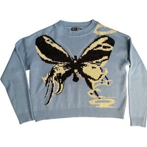 Shein Butterfly Crewneck Knit Sweater Womens Small‎ Blue Kawaii Fairycore Y2K